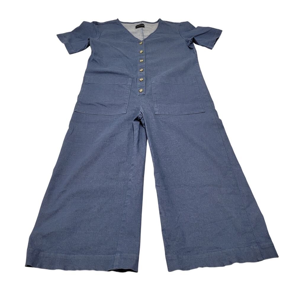 Wide-Leg Blue Button-Front Jumpsuit